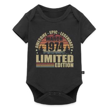Vintage März 1974 Jubiläum – März 1974 - Baby Premium Kurzarmbody - Schwarz - Vorne