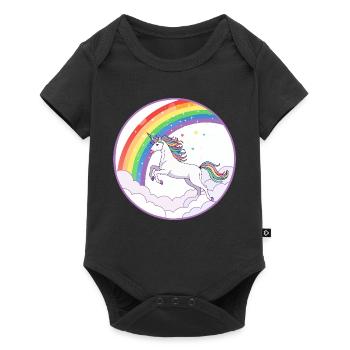 Rainbow Unicorn Over Clouds Hearts Motif - Baby Premium short-sleeve bodysuit - black - Front