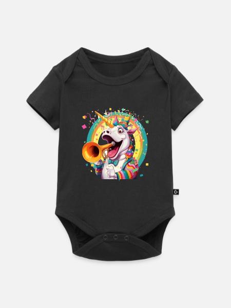 Einhorn Trompete im Festival - Baby Premium Kurzarmbody - Schwarz