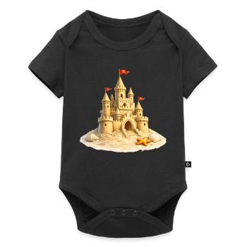 Château de sable sur la plage avec des coquillages - Body à manches courtes Premium Bébé - noir - Devant