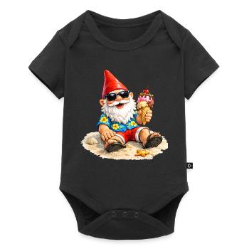 Gartenzwerg am Strand mit Eis in der Hand   - Baby Premium short-sleeve bodysuit - black - Front