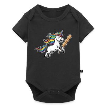 Unicorn cricket with colorful rainbow mane - Baby Premium short-sleeve bodysuit - black - Front
