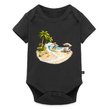 Surfer on the beach with palm trees and wave - Baby Premium short-sleeve bodysuit - black - Front