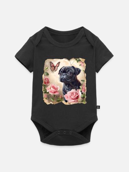 Schwarzer Mops mit Schmetterling - Baby Premium Kurzarmbody - Schwarz
