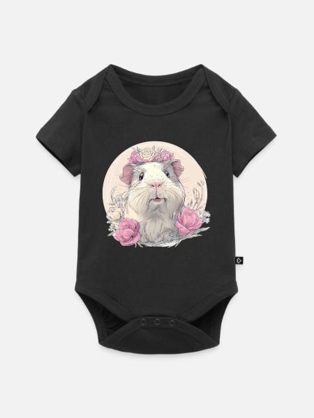 Meerschweinchen mit Blumen - Baby Premium Kurzarmbody - Schwarz