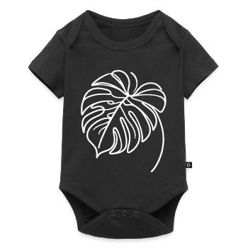 Monstera Blatt Weiß - Baby Premium Kurzarmbody - Schwarz - Vorne