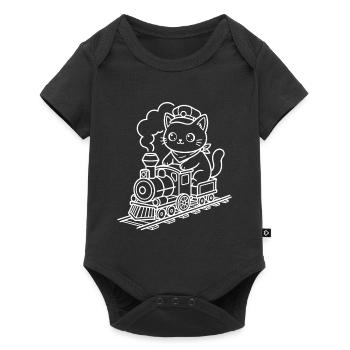 Amoureux des trains Kawaii Cat - Body à manches courtes Premium Bébé - noir - Devant