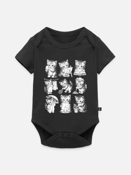 Kätzchen Bibliotheksabenteuer - Baby Premium Kurzarmbody - Schwarz