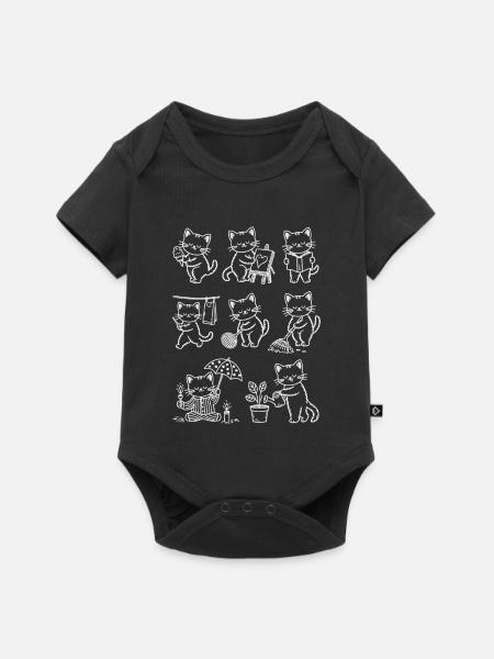 Katzen Chalk Skizzen - Baby Premium Kurzarmbody - Schwarz