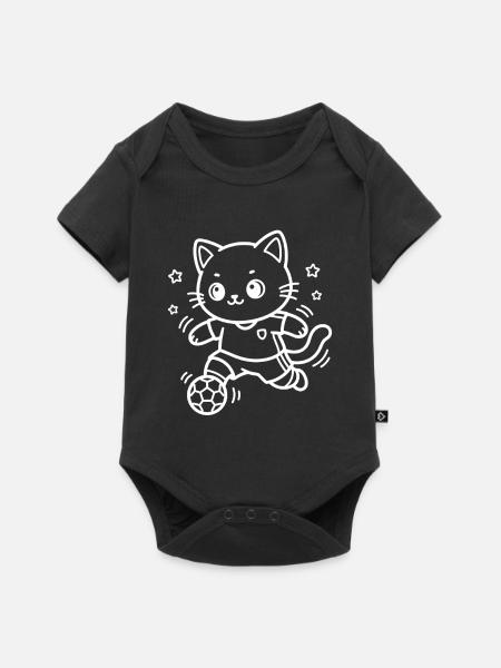 Fußball Kawaii Katze - Baby Premium Kurzarmbody - Schwarz