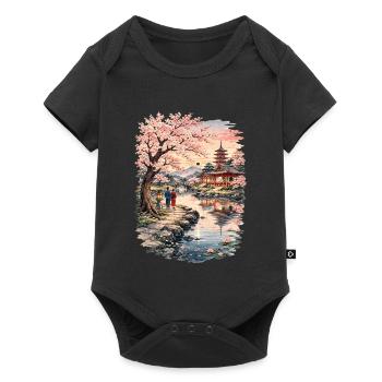 Fleurs traditionnelles de cerisier japonais - Body à manches courtes Premium Bébé - noir - Devant