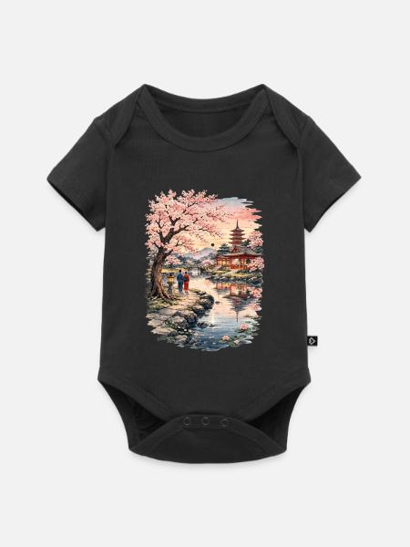 Traditioneller Japanischer Kirschblüten - Baby Premium Kurzarmbody - Schwarz