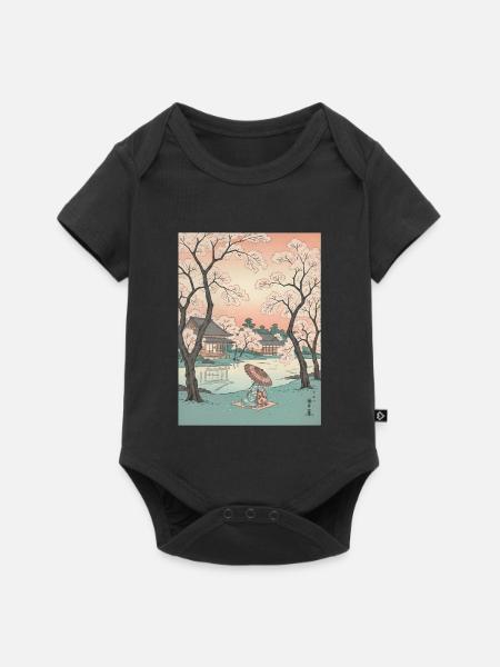 Traditioneller Japanischer Kirschblüten - Baby Premium Kurzarmbody - Schwarz