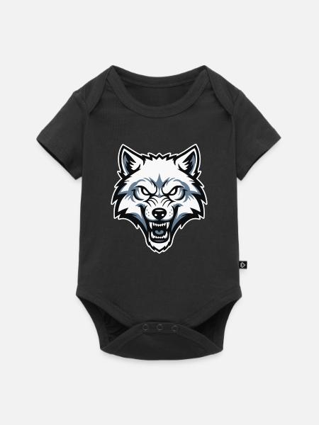 Wild Arctic White Wolf Maskottchen-Maskottchen-Logo - Baby Premium Kurzarmbody - Schwarz