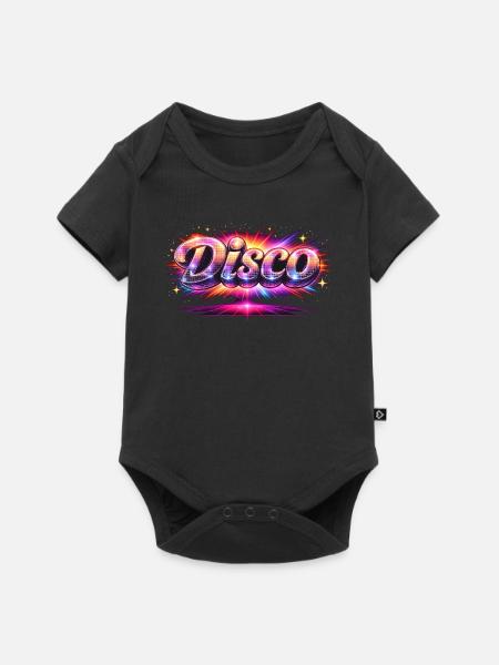 Disco Schriftzug Neon 80er Stil - Baby Premium Kurzarmbody - Schwarz