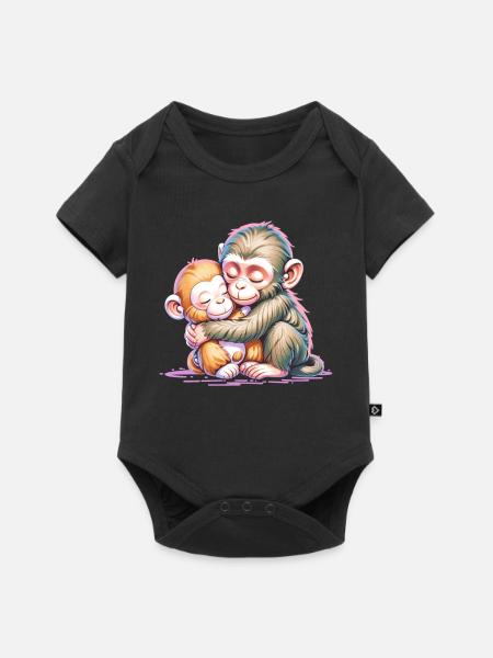 Umarmendes Affen-Duo - Baby Premium Kurzarmbody - Schwarz