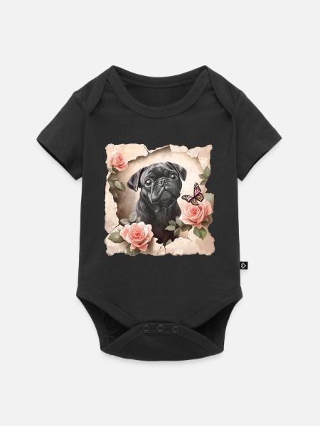 Mops mit Schmetterling - Baby Premium Kurzarmbody - Schwarz