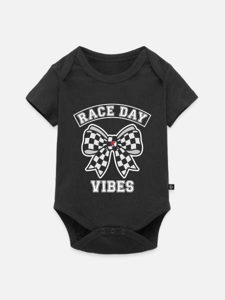 Race Day Vibes Kariert Schleife - Baby Premium Kurzarmbody - Schwarz