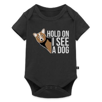 Hold On I See A Dog Hund Lustig Abgelenkt Spruch - Baby Premium Kurzarmbody - Schwarz - Vorne