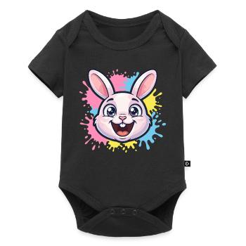 Happy Bunny Illustration with Paint Splashes - Baby Premium short-sleeve bodysuit - black - Front