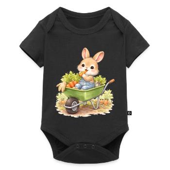 Cute bunny with carrots in wheelbarrow - Baby Premium short-sleeve bodysuit - black - Front