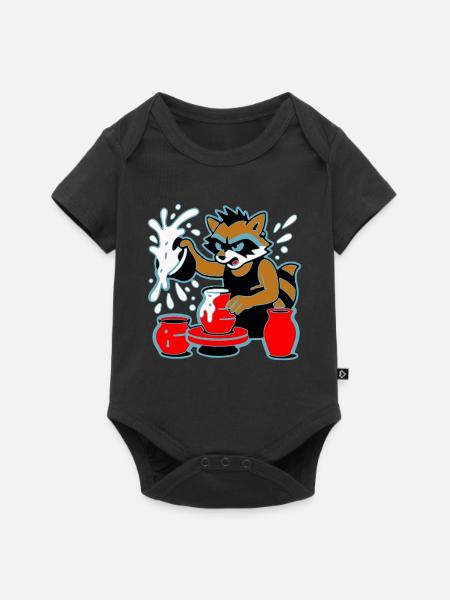 Waschbär-Keramik-Spritzer - Baby Premium Kurzarmbody - Schwarz