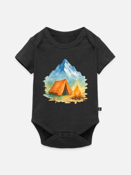 Wasserfarben Lagerfeuer Berg - Baby Premium Kurzarmbody - Schwarz