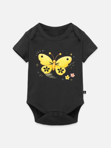 Schmetterling gelb Frühling - Baby Premium Kurzarmbody - Schwarz