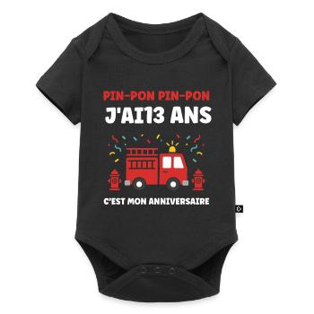 13 ans Anniversaire Camion Pompier - Body à manches courtes Premium Bébé - noir - Devant