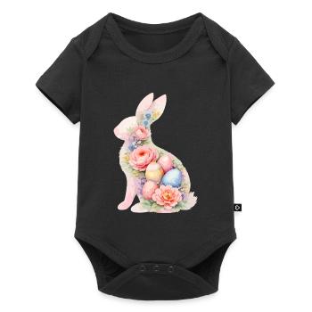 Bunny Easter Watercolor Painting - Baby Premium short-sleeve bodysuit - black - Front
