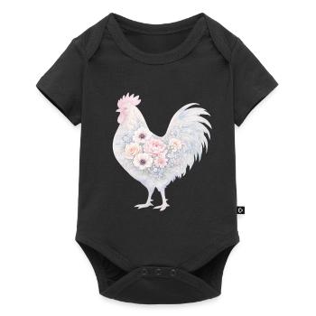 Rooster Floral Watercolor Painting - Baby Premium short-sleeve bodysuit - black - Front