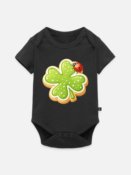Kleeblatt Keks mit Marienkäfer  - Baby Premium Kurzarmbody - Schwarz