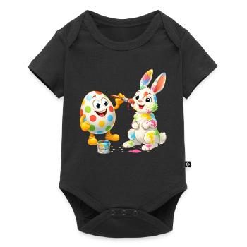 Œuf de Pâques drôle peint Joyeux lapin de Pâques - Body à manches courtes Premium Bébé - noir - Devant