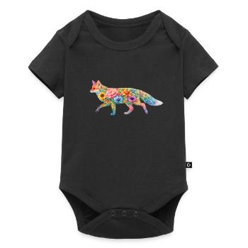 Fuchs Aquarell Silhouette Blumen - Baby Premium Kurzarmbody - Schwarz - Vorne