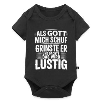 Als Gott mich schuf grinste er – Lustiger Spruch - Baby Premium Kurzarmbody - Schwarz - Vorne