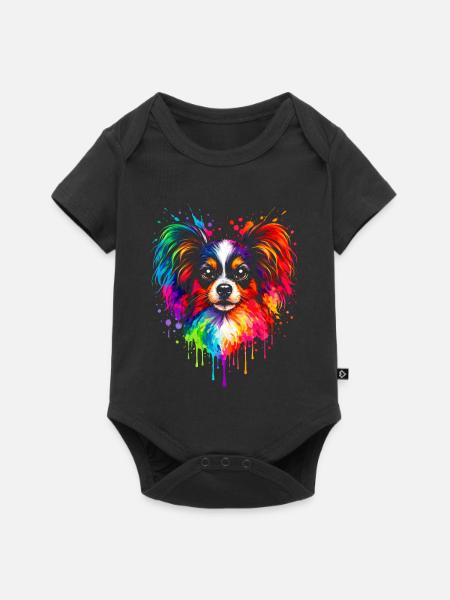 Papillon | Zwergspaniel Pop Art - Baby Premium Kurzarmbody - Schwarz