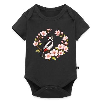 Grand pic tacheté avec motif printanier de cerisiers - Body à manches courtes Premium Bébé - noir - Devant