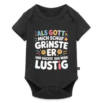 Als Gott mich schuf grinste er – Lustiger Spruch - Baby Premium Kurzarmbody - Schwarz - Vorne