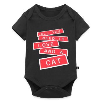 All You Need Is Love And A Cat Lustig Katze Spruch - Baby Premium Kurzarmbody - Schwarz - Vorne