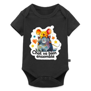 Chat et Souris Heureux Ensemble - Body à manches courtes Premium Bébé - noir - Devant