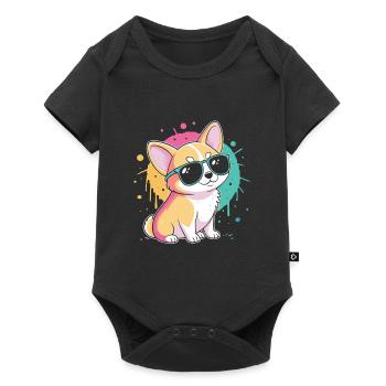 Corgi Pop Art Sonnenbrillen-Spritzer - Baby Premium Kurzarmbody - Schwarz - Vorne
