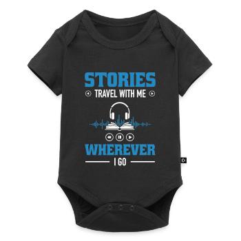 Hörbuch Geschenk Geschichten Reisen Buchliebhaber - Baby Premium Kurzarmbody - Schwarz - Vorne