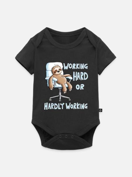 Working Hard Faultier Büro Arbeit - Baby Premium Kurzarmbody - Schwarz