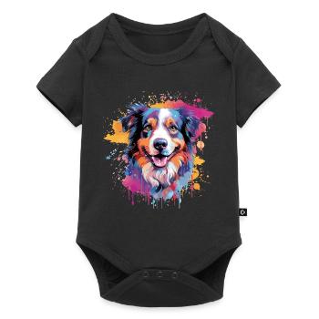Colorful Australian Shepherd Dog Splash Art - Baby Premium short-sleeve bodysuit - black - Front