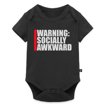 Warning Socially Awkward Lustig Sozial Unbeholfen - Baby Premium Kurzarmbody - Schwarz - Vorne