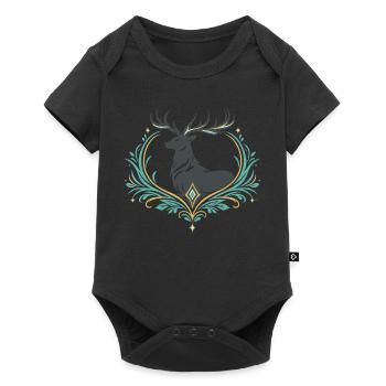 Deer in ornamental heart - Baby Premium short-sleeve bodysuit - black - Front