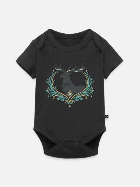 Hirsch im Ornamentherz - Baby Premium Kurzarmbody - Schwarz