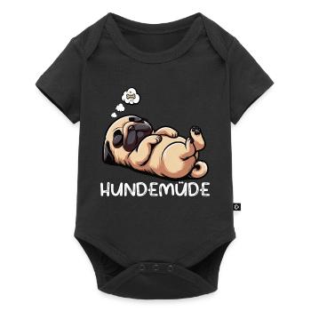 Hundemüde Mops Möpse Mopsbesitzer Mopsliebhaber  - Baby Premium Kurzarmbody - Schwarz - Vorne