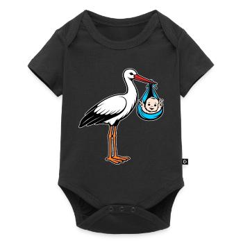 Cigogne avec bébé paix en tissu bleu - Body à manches courtes Premium Bébé - noir - Devant