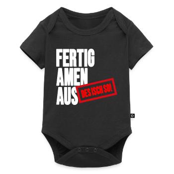 Großbuchstaben Stempelbanner - Fertig Amen Aus - Baby Premium Kurzarmbody - Schwarz - Vorne